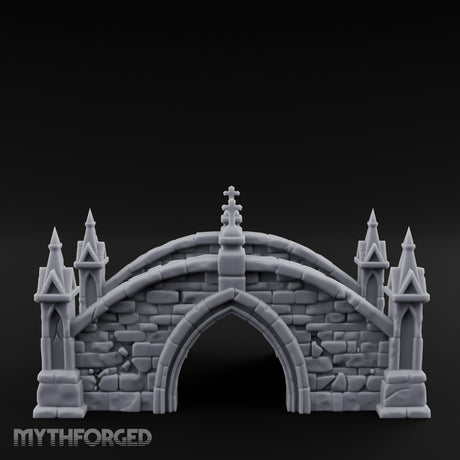 Cross-Pinnacled Spire-Flanked Gothic Stone Bridge Miniature for Dungeons and Dragons, Pathfinder or other TTRPGs