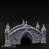 Cross-Pinnacled Spire-Flanked Gothic Stone Bridge Miniature for Dungeons and Dragons, Pathfinder or other TTRPGs