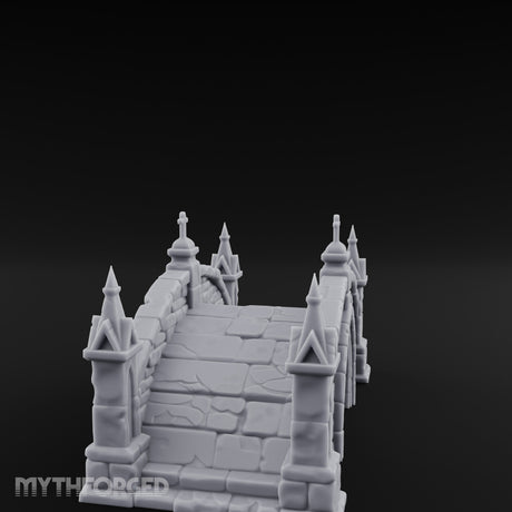 Cross-Pinnacled Spire-Flanked Gothic Stone Bridge Miniature for Dungeons and Dragons, Pathfinder or other TTRPGs