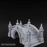 Cross-Pinnacled Spire-Flanked Gothic Stone Bridge Miniature for Dungeons and Dragons, Pathfinder or other TTRPGs