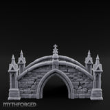 Cross-Pinnacled Spire-Flanked Gothic Stone Bridge Miniature for Dungeons and Dragons, Pathfinder or other TTRPGs