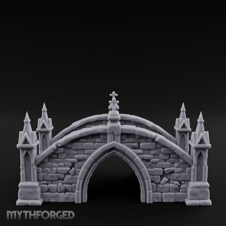 Cross-Pinnacled Spire-Flanked Gothic Stone Bridge Miniature for Dungeons and Dragons, Pathfinder or other TTRPGs