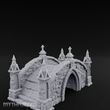 Cross-Pinnacled Spire-Flanked Gothic Stone Bridge Miniature for Dungeons and Dragons, Pathfinder or other TTRPGs