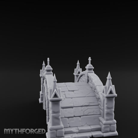 Cross-Pinnacled Spire-Flanked Gothic Stone Bridge Miniature for Dungeons and Dragons, Pathfinder or other TTRPGs