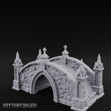 Cross-Pinnacled Spire-Flanked Gothic Stone Bridge Miniature for Dungeons and Dragons, Pathfinder or other TTRPGs