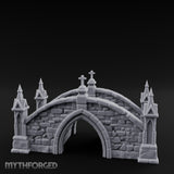 Cross-Pinnacled Spire-Flanked Gothic Stone Bridge Miniature for Dungeons and Dragons, Pathfinder or other TTRPGs