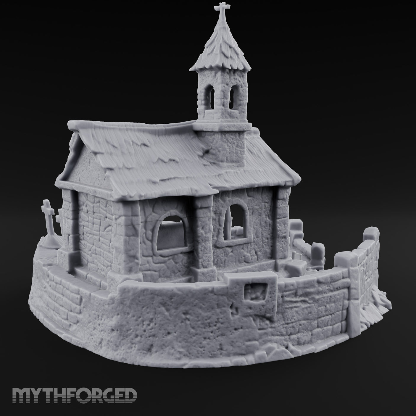 Cross-Topped Bell-Hung Graveyard Chapel Miniature for Dungeons and Dragons, Pathfinder or other TTRPGs