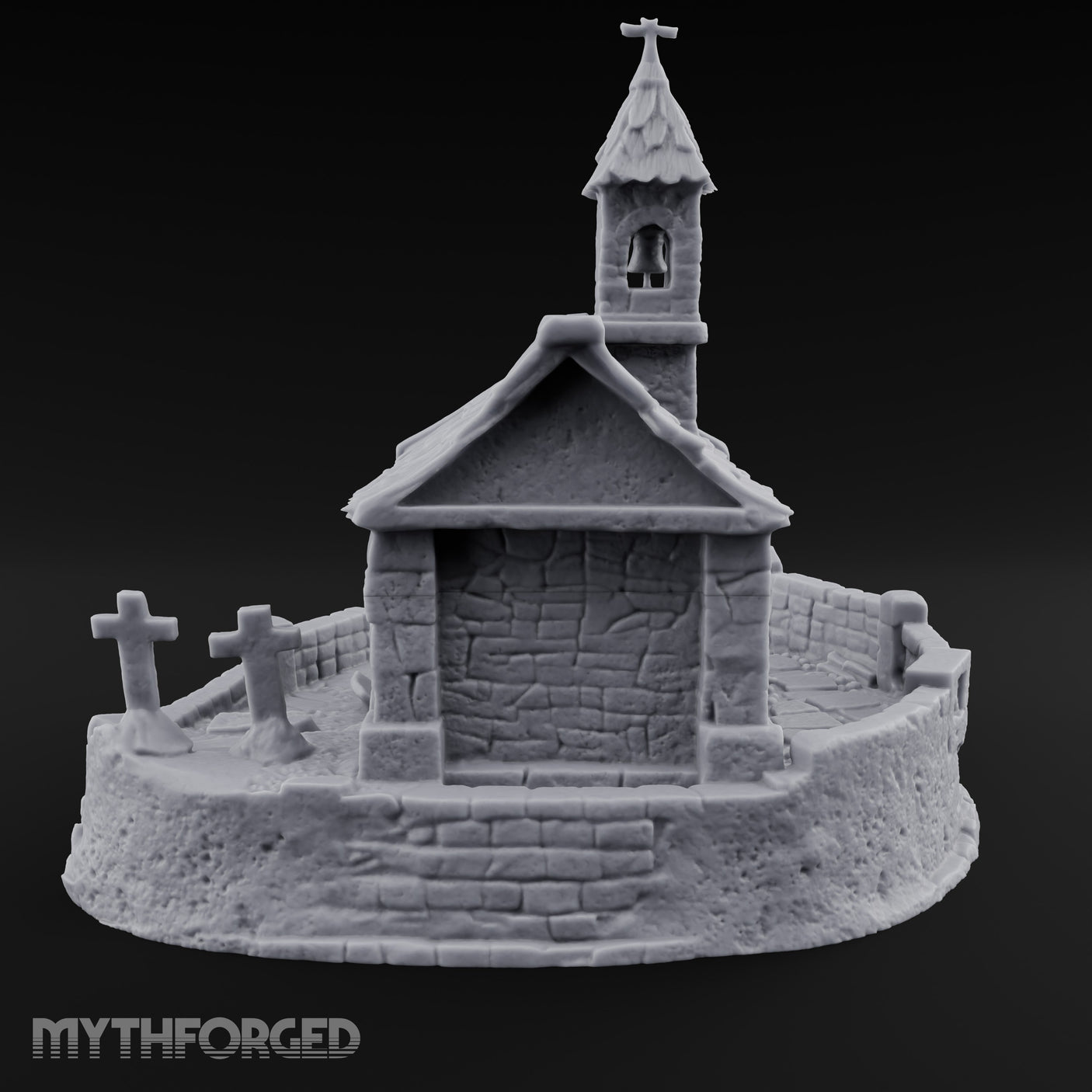 Cross-Topped Bell-Hung Graveyard Chapel Miniature for Dungeons and Dragons, Pathfinder or other TTRPGs