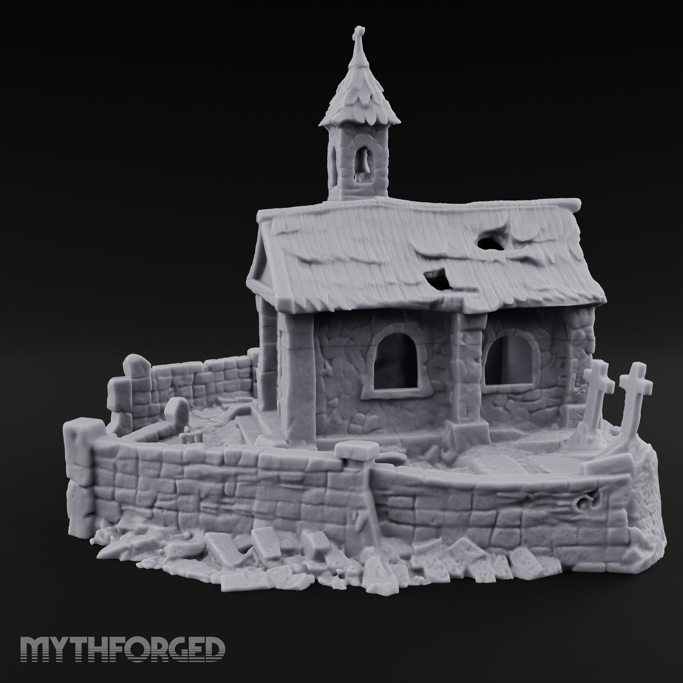 Cross-Topped Bell-Hung Graveyard Chapel Miniature for Dungeons and Dragons, Pathfinder or other TTRPGs