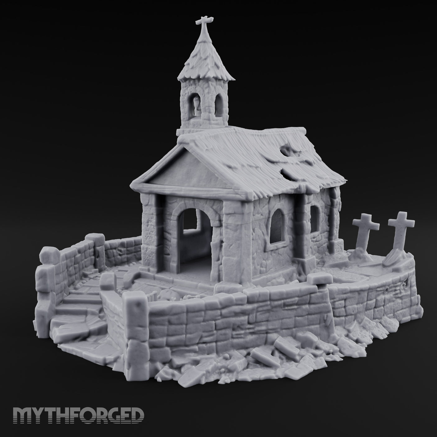 Cross-Topped Bell-Hung Graveyard Chapel Miniature for Dungeons and Dragons, Pathfinder or other TTRPGs