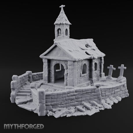 Cross-Topped Bell-Hung Graveyard Chapel Miniature for Dungeons and Dragons, Pathfinder or other TTRPGs