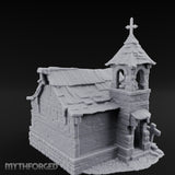 Cross-Topped Grave-Ringed Abandoned Chapel Miniature for Dungeons and Dragons, Pathfinder or other TTRPGs