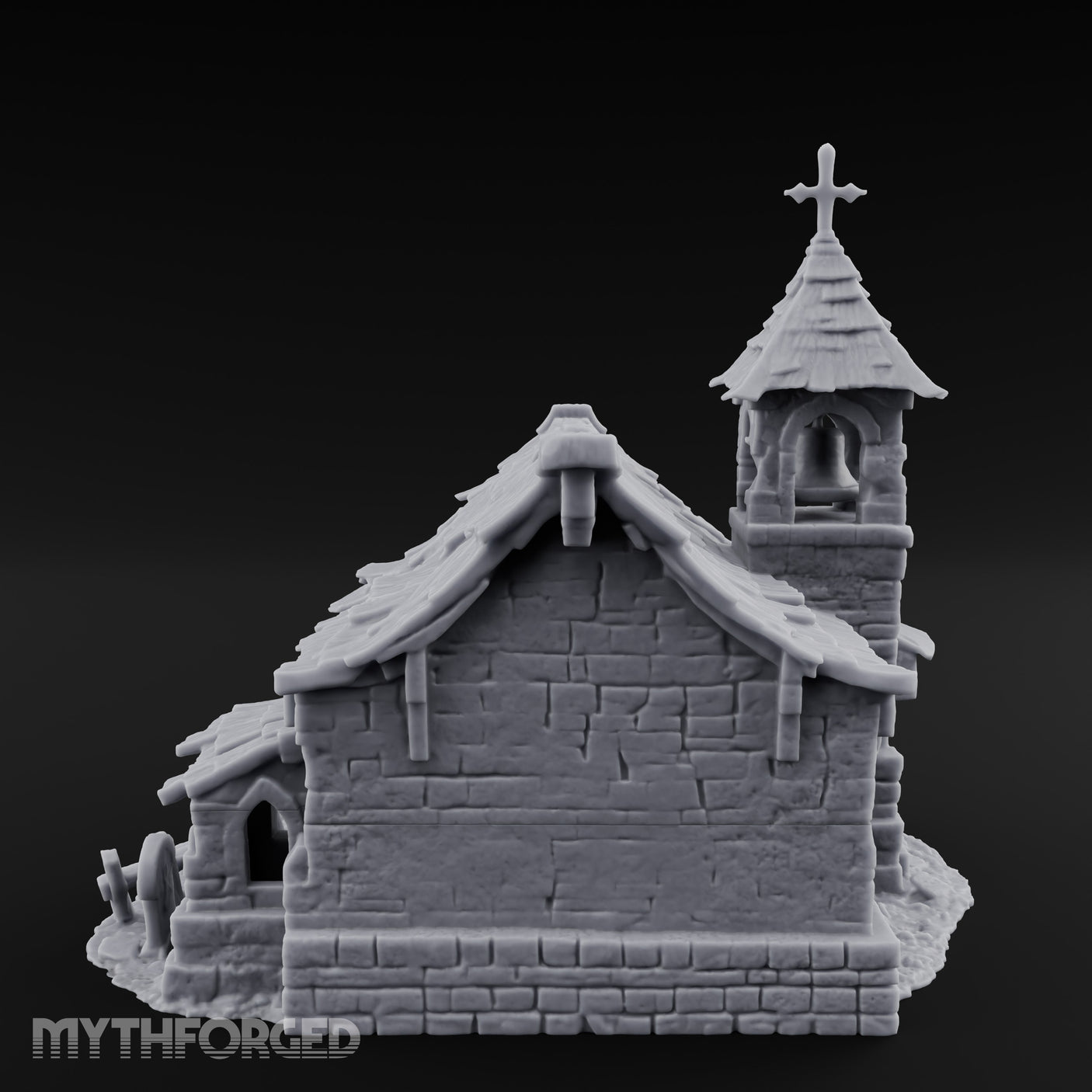 Cross-Topped Grave-Ringed Abandoned Chapel Miniature for Dungeons and Dragons, Pathfinder or other TTRPGs