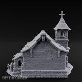 Cross-Topped Grave-Ringed Abandoned Chapel Miniature for Dungeons and Dragons, Pathfinder or other TTRPGs