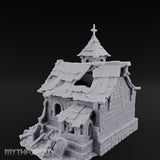 Cross-Topped Grave-Ringed Abandoned Chapel Miniature for Dungeons and Dragons, Pathfinder or other TTRPGs