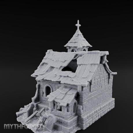 Cross-Topped Grave-Ringed Abandoned Chapel Miniature for Dungeons and Dragons, Pathfinder or other TTRPGs