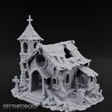Cross-Topped Grave-Ringed Abandoned Chapel Miniature for Dungeons and Dragons, Pathfinder or other TTRPGs