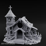 Cross-Topped Grave-Ringed Abandoned Chapel Miniature for Dungeons and Dragons, Pathfinder or other TTRPGs