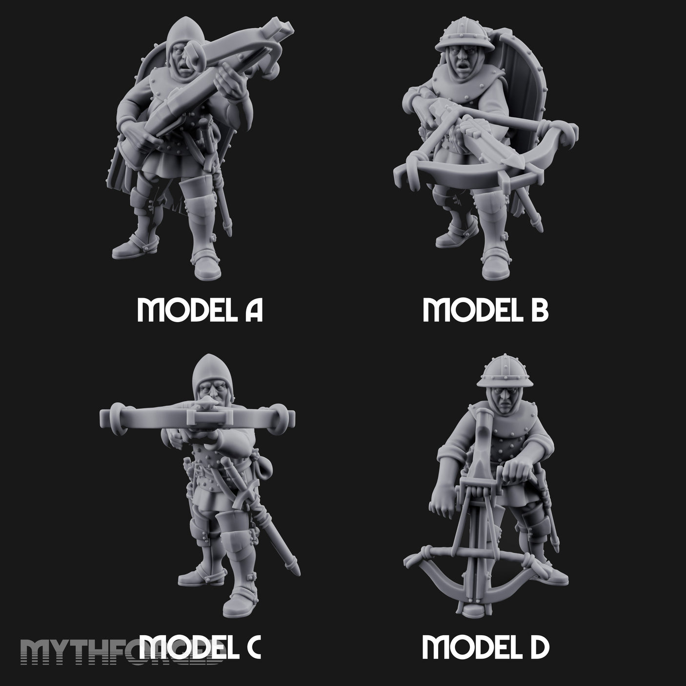 Crossbow Cranking Human Crossbowmen Miniature for Dungeons and Dragons, Pathfinder or other TTRPGs