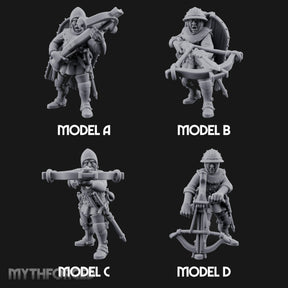 Crossbow Cranking Human Crossbowmen Miniature for Dungeons and Dragons, Pathfinder or other TTRPGs