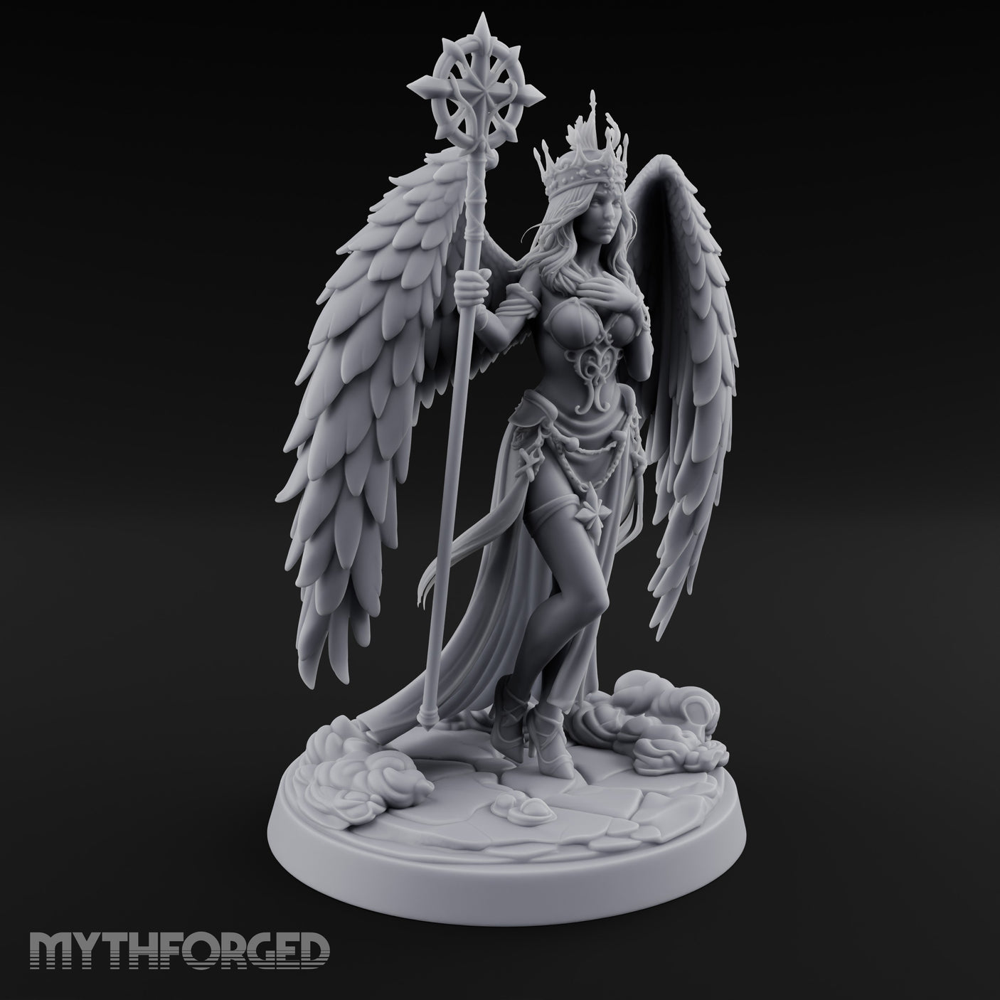 Crown And Staff Bearing Angel Queen Miniature for Dungeons and Dragons, Pathfinder or other TTRPGs