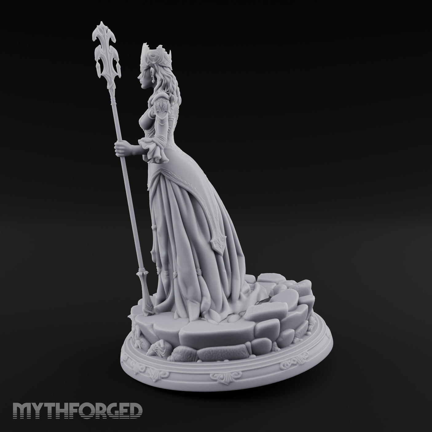 Crown And Staff Wielding Elf Queen Miniature for Dungeons and Dragons, Pathfinder or other TTRPGs