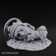 Crown-Bearing Toppled-Cracked Lion Statue Ruins Miniature for Dungeons and Dragons, Pathfinder or other TTRPGs