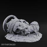 Crown-Bearing Toppled-Cracked Lion Statue Ruins Miniature for Dungeons and Dragons, Pathfinder or other TTRPGs