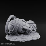 Crown-Bearing Toppled-Cracked Lion Statue Ruins Miniature for Dungeons and Dragons, Pathfinder or other TTRPGs