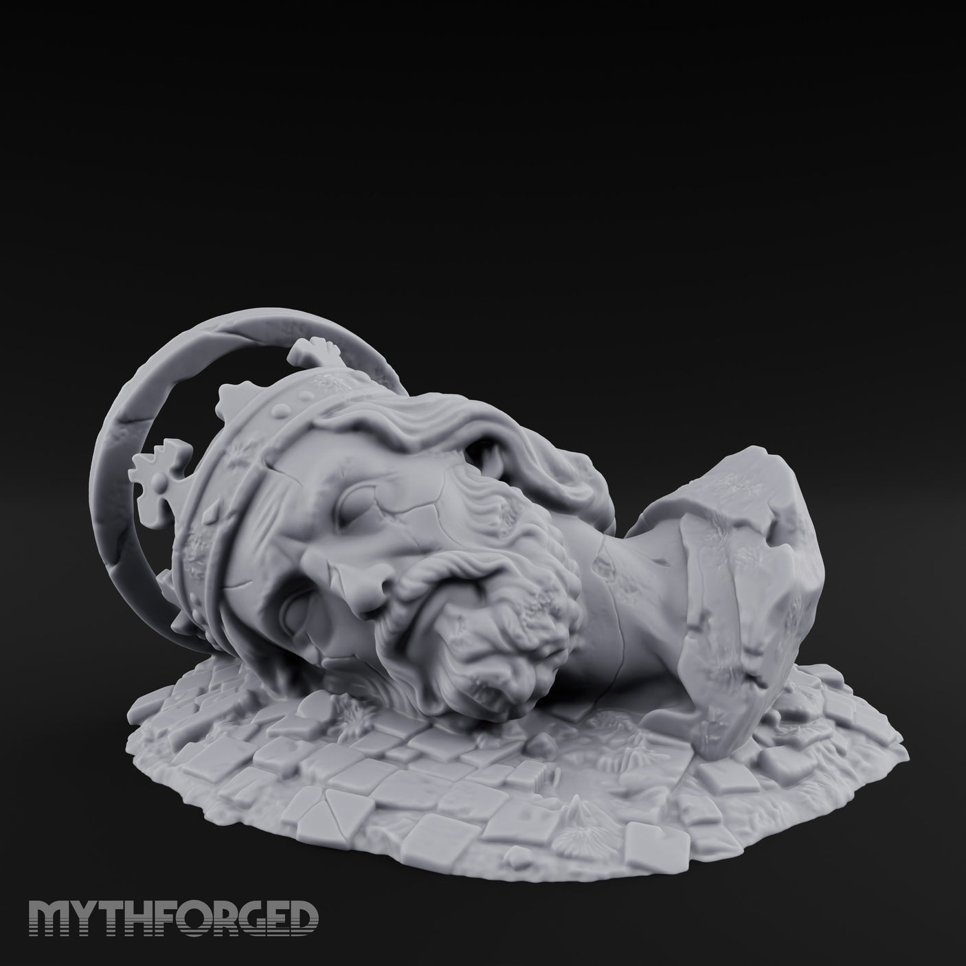 Crown-Bearing Toppled-Cracked Lion Statue Ruins Miniature for Dungeons and Dragons, Pathfinder or other TTRPGs