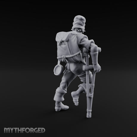 Crutch Leaning Gesturing Human Refugee Miniature for Dungeons and Dragons, Pathfinder or other TTRPGs