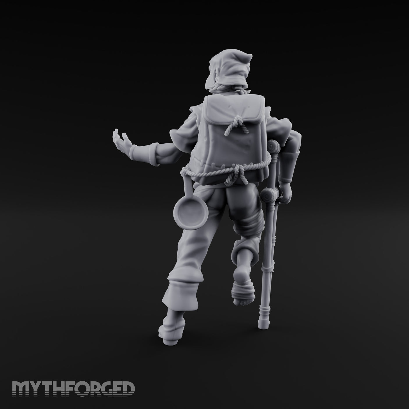 Crutch Leaning Gesturing Human Refugee Miniature for Dungeons and Dragons, Pathfinder or other TTRPGs
