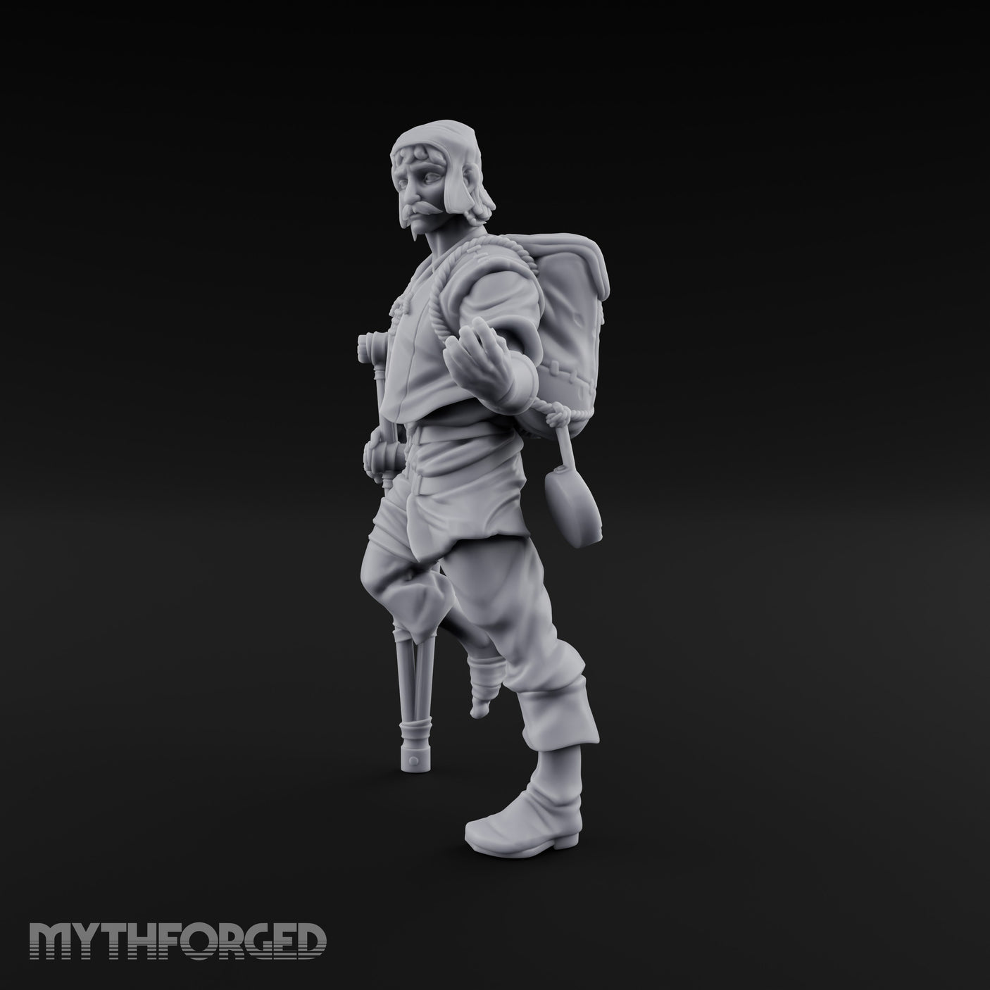 Crutch Leaning Gesturing Human Refugee Miniature for Dungeons and Dragons, Pathfinder or other TTRPGs