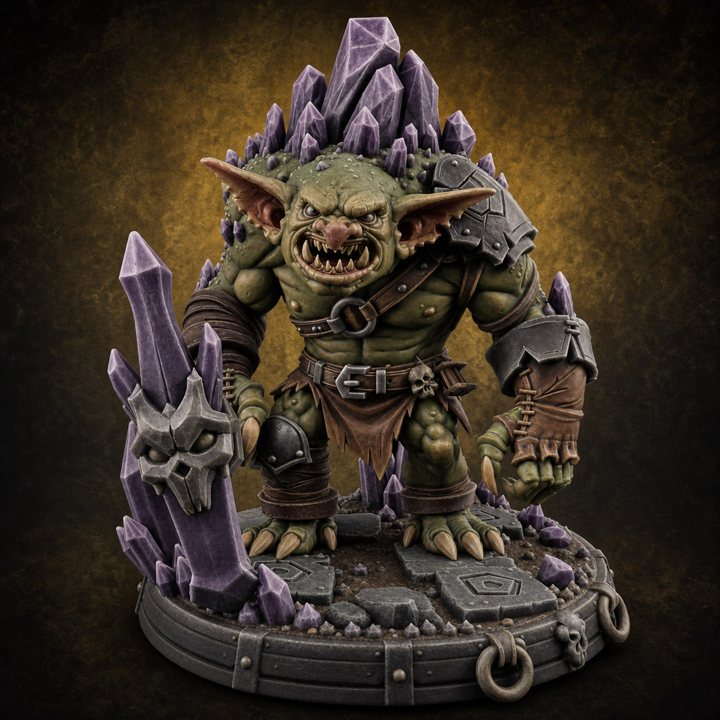 Crystal Erupting Goblin Brute — painted concept preview (miniature supplied unpainted)