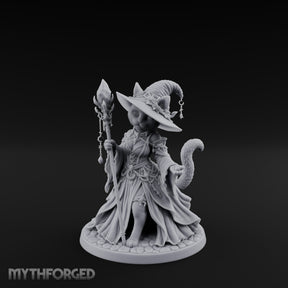 Crystal Staff Raising Tabaxi Witch Miniature for Dungeons and Dragons, Pathfinder or other TTRPGs