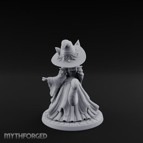 Crystal Staff Raising Tabaxi Witch Miniature for Dungeons and Dragons, Pathfinder or other TTRPGs