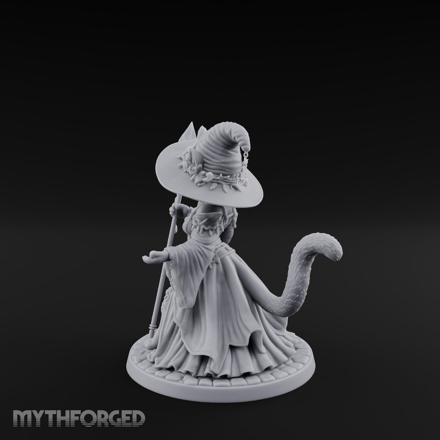 Crystal Staff Raising Tabaxi Witch Miniature for Dungeons and Dragons, Pathfinder or other TTRPGs