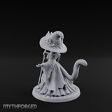 Crystal Staff Raising Tabaxi Witch Miniature for Dungeons and Dragons, Pathfinder or other TTRPGs
