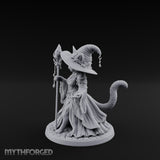 Crystal Staff Raising Tabaxi Witch Miniature for Dungeons and Dragons, Pathfinder or other TTRPGs