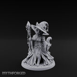 Crystal Staff Raising Tabaxi Witch Miniature for Dungeons and Dragons, Pathfinder or other TTRPGs