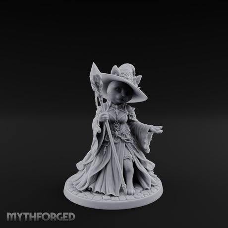 Crystal Staff Raising Tabaxi Witch Miniature for Dungeons and Dragons, Pathfinder or other TTRPGs