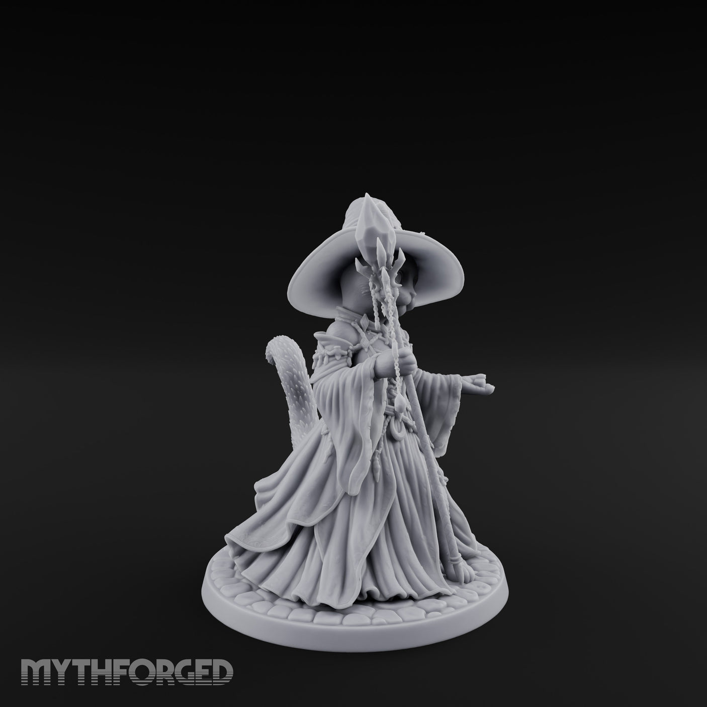Crystal Staff Raising Tabaxi Witch Miniature for Dungeons and Dragons, Pathfinder or other TTRPGs