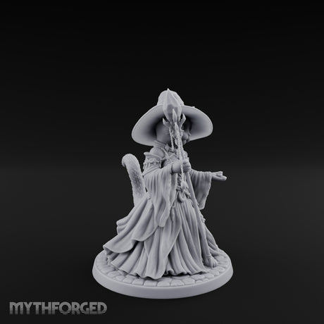 Crystal Staff Raising Tabaxi Witch Miniature for Dungeons and Dragons, Pathfinder or other TTRPGs