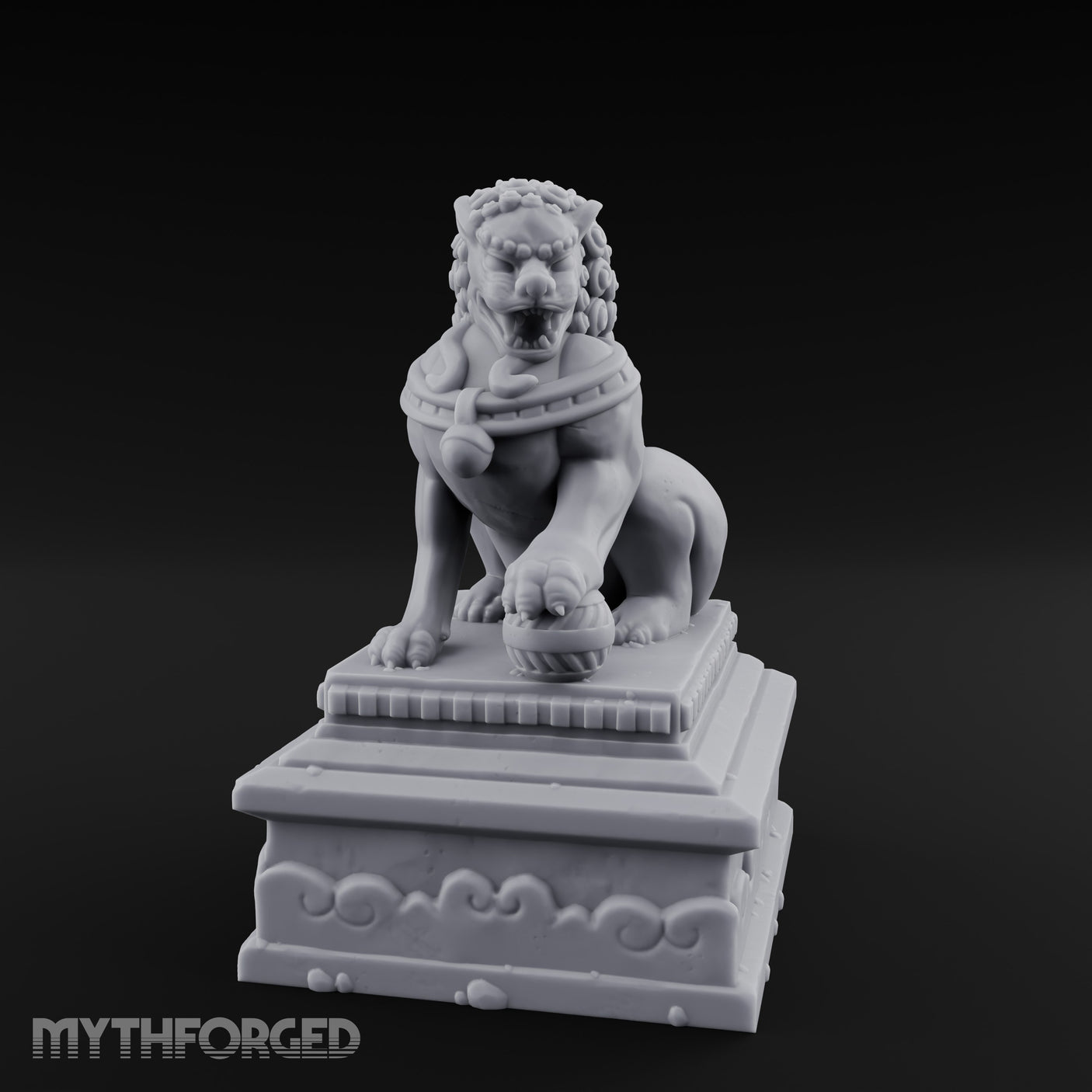 Curl-Maned Orb-Pinned Guardian Foo Lion Statue gallery 2