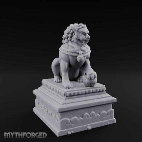 Curl-Maned Orb-Pinned Guardian Foo Lion Statue Miniature for Dungeons and Dragons, Pathfinder or other TTRPGs