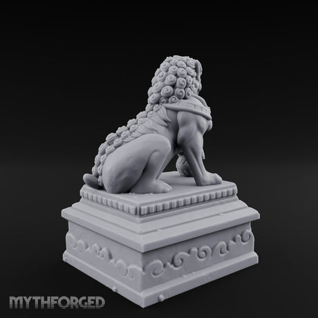 Curl-Maned Orb-Pinned Guardian Foo Lion Statue Miniature for Dungeons and Dragons, Pathfinder or other TTRPGs