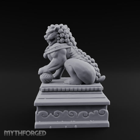 Curl-Maned Orb-Pinned Guardian Foo Lion Statue Miniature for Dungeons and Dragons, Pathfinder or other TTRPGs