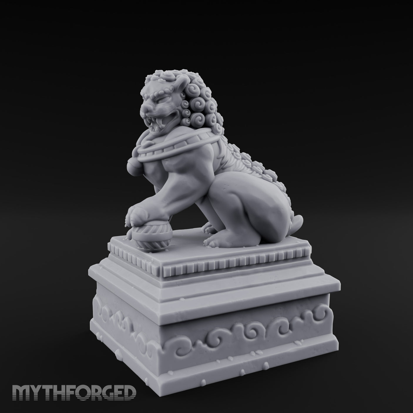 Curl-Maned Orb-Pinned Guardian Foo Lion Statue gallery 9