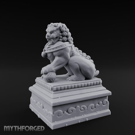 Curl-Maned Orb-Pinned Guardian Foo Lion Statue Miniature for Dungeons and Dragons, Pathfinder or other TTRPGs