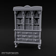 Curtain-Draped Figure-Posted Noble Library Bookcase Cabinet